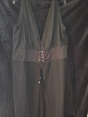 Ashley Stewart Black Sheer Corse Lace Up Top